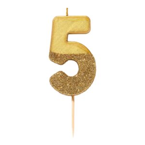 gold glitter number candle – 5