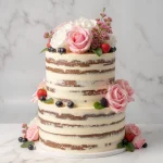 two tier half masked wedding cake
