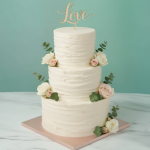 three tier ruffled wedding cake