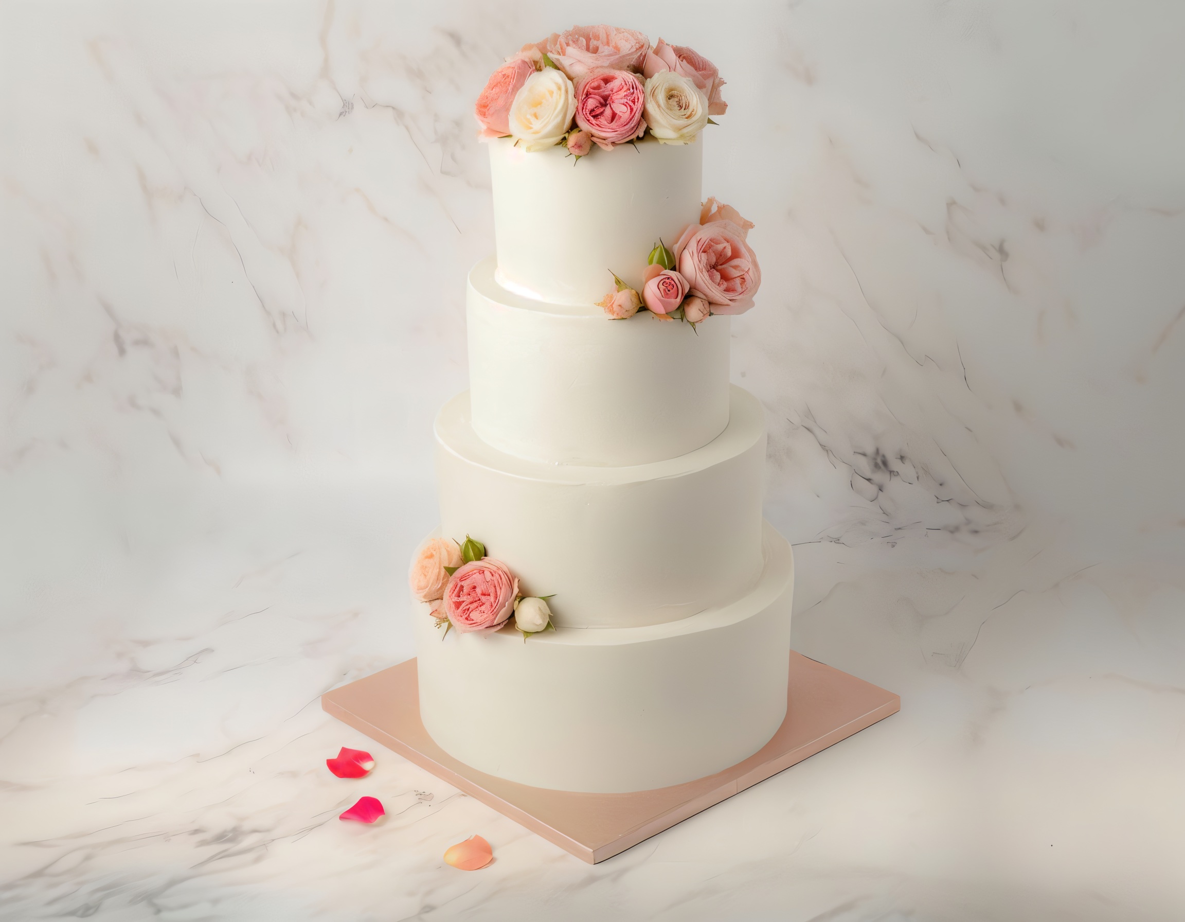 four tiers masked roses wedding cake